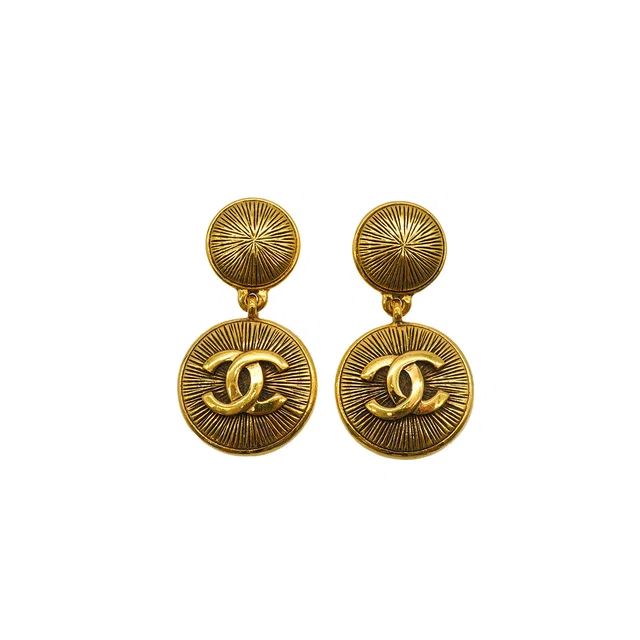 Chanel Vintage Earrings Round Cocomark Swing Gold Accessory in Gold from Luxury Promise