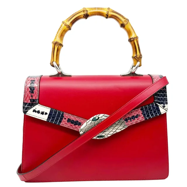 Gucci Lilith Bamboo Leather Top Handle Shoulder Bag Red 453751 in Red Leather from Dallas Designer Handbags