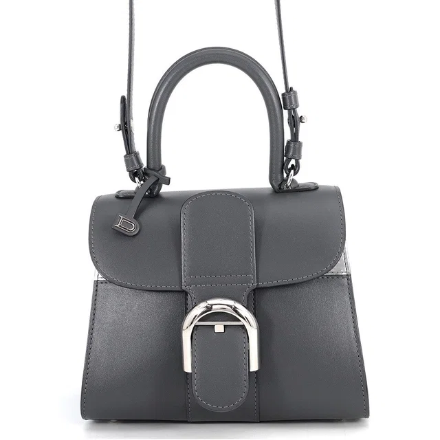 Delvaux Brillon 2-way Shoulder Dark Gray/Silver Box Calf LeatherLeather Size Mini in Grey Box leather from GALLERY RARE