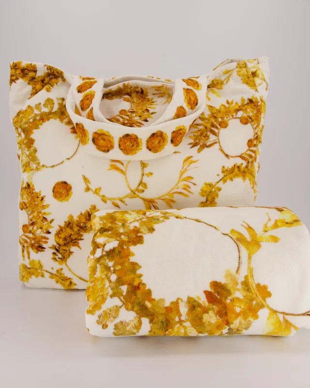 Chanel Paris-Greece Resort White and Orange Floral Print Terrycloth Beach Tote Bag With Matching Towel in White from Sellier