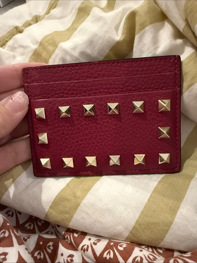 Valentino Garavani Rockstud Leather Card Holder in red|gold Leather from Poshmark