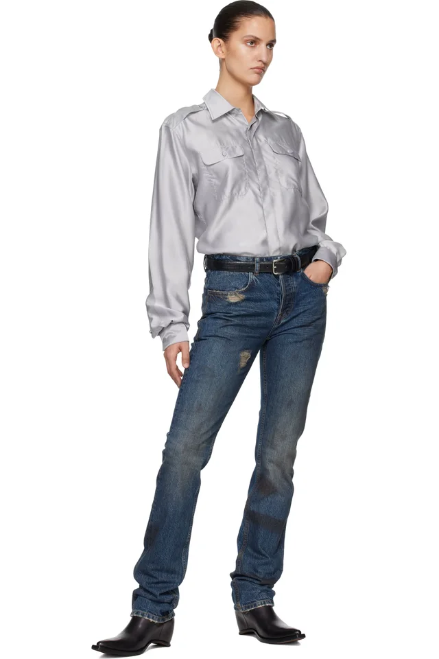 AARON ESH Gray Silk Military Shirt, photo 5 of 5 from SSENSE