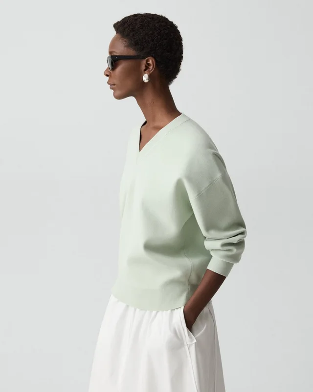 Theory V-Neck Sweatshirt in Light Bilen in SEA GLASS, photo 10 of 14 from Theory