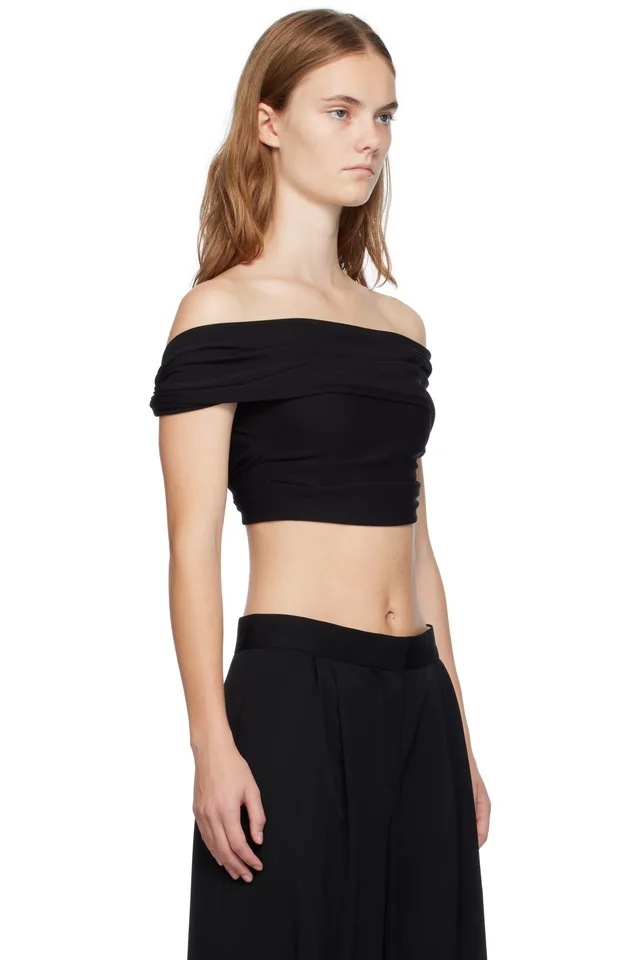 Casablanca Black Crepe Draped Crop Top T-shirt, photo 2 of 2 from SSENSE