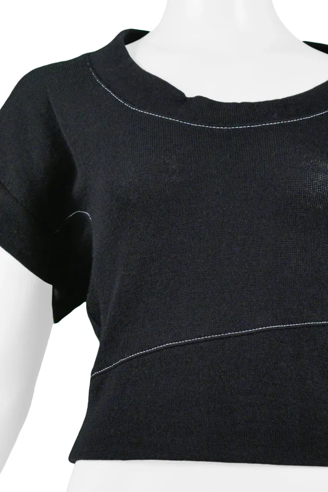 Balenciaga Black Asymmetrical Sweater With White Stitching 2002 in Black Wool from Resurrection Vintage, photo 3 of 5