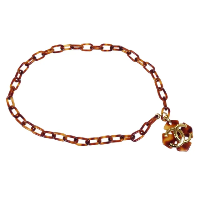 Chanel Acrylic Chain Belt Clover Brown 94P Small Good in Brown Resin from AMORE Vintage Tokyo
