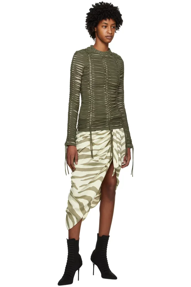 BALMAIN Beige & Khaki Zebra Print Midi Skirt, photo 4 of 4 from SSENSE
