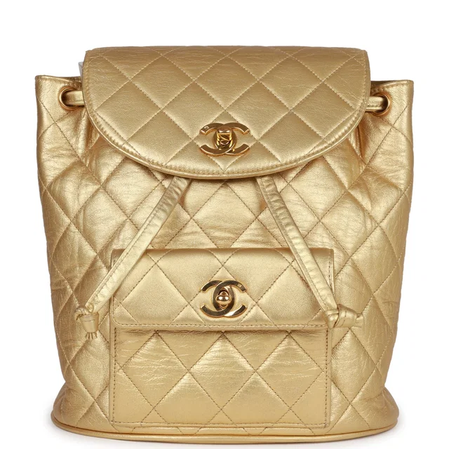 Chanel Vintage Duma Backpack Gold Metallic Lambskin Gold Hardware in Gold Lambskin from Madison Avenue Couture