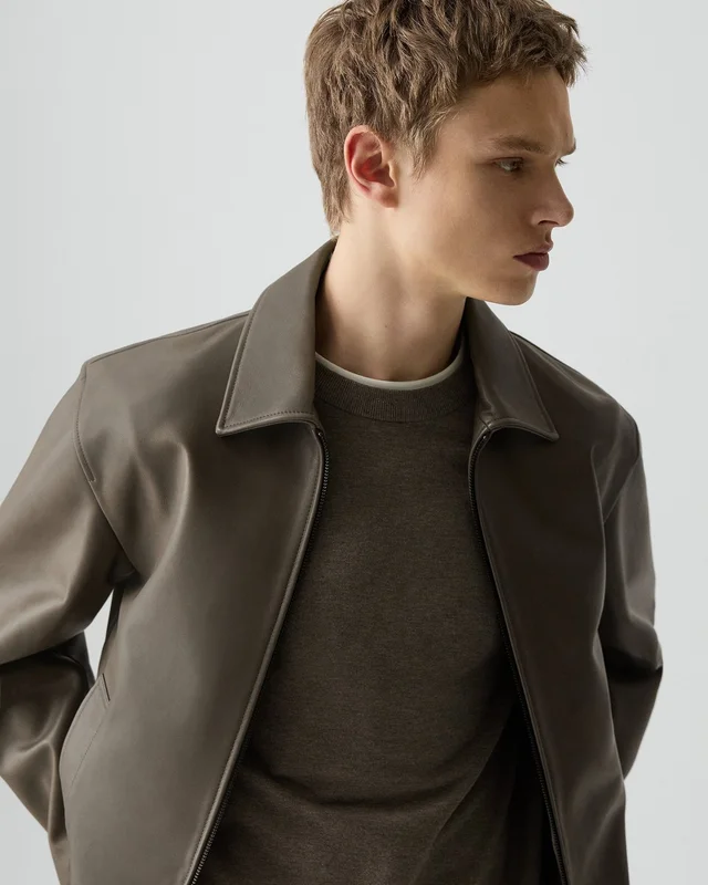 Theory Wyatt Zip Jacket in Leather in MOREL 100% Lamb Leather, photo 12 of 14 from Theory
