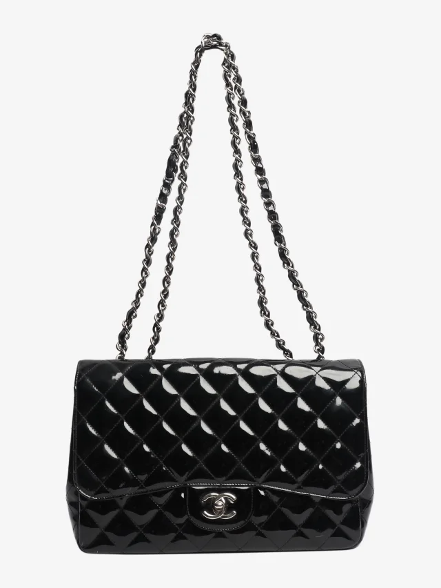 Chanel Black 2009 patent quilted jumbo Classic Single Flap bag in Black Patent leather from Sign of the Times, photo 2 of 8