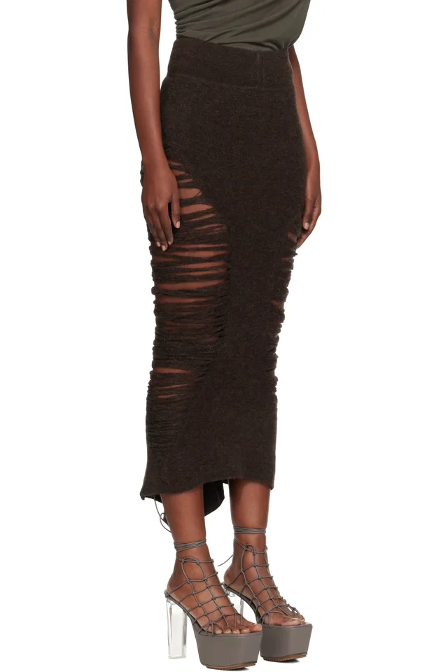 Rick Owens Brown Concordians Calf Dauphine Midi Skirt, photo 2 of 4 from SSENSE