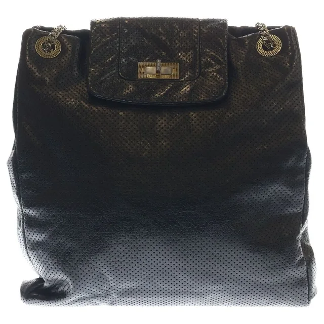 Chanel 2.55 Perforated Chain Shoulder Bag Leather Black in Black Leather from The Reluxe