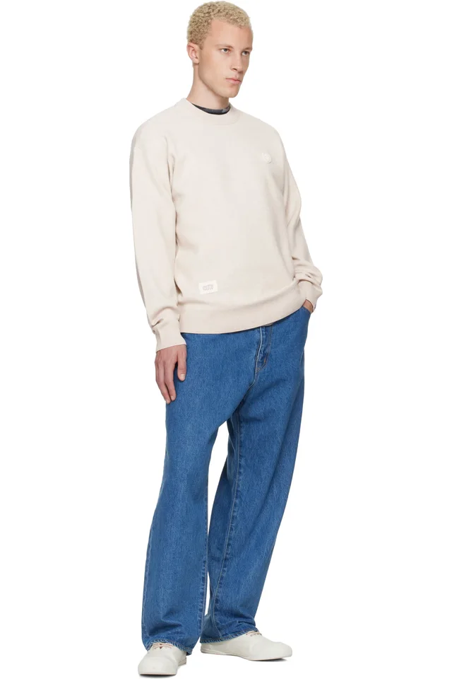 AAPE by A Bathing Ape Beige 'AAPENOW' Moonface Crew Neck Sweater, photo 4 of 4 from SSENSE