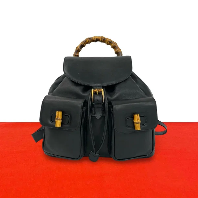 Gucci Vintage Bamboo Leather Backpack Black in Black Leather from The Reluxe