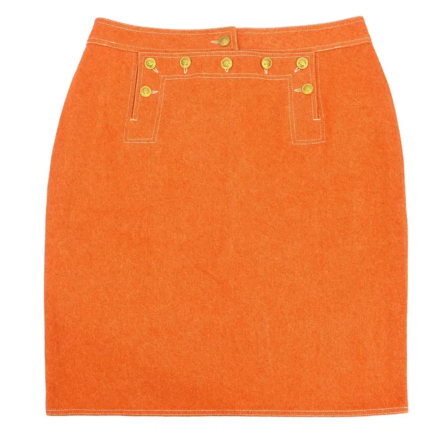 Chanel Denim Skirt Orange #44 in Orange Denim from AMORE Vintage Tokyo