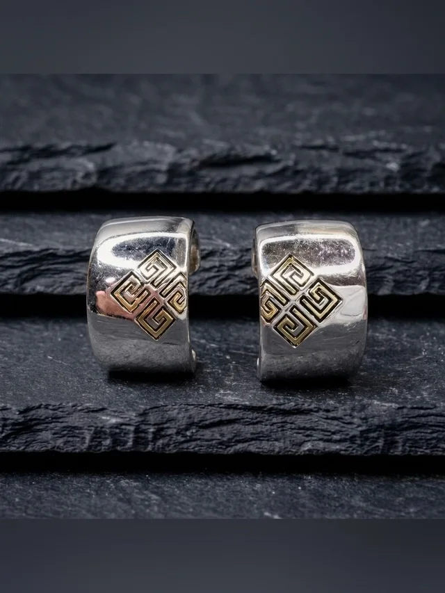 Vintage 90s Givenchy Two Tone 4g Logo Wide Hoop Clip On Earrings Runway Luxury in silver|gold|gray from Poshmark
