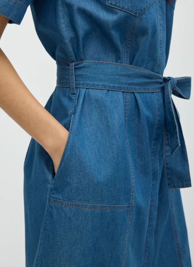 Kit and Ace IndiFlow Denim Shortsleeve Shirt Dress in Mid Blue Denim IndiFlow Denim, photo 2 of 6 from Kit and Ace