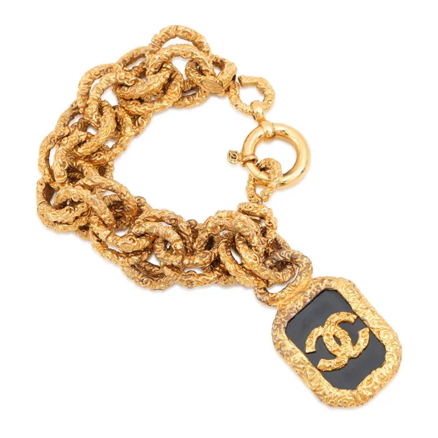 Chanel CC Logo Lava Motif Bracelet Gold Metal in Gold from GALLERY RARE, photo 3 of 11