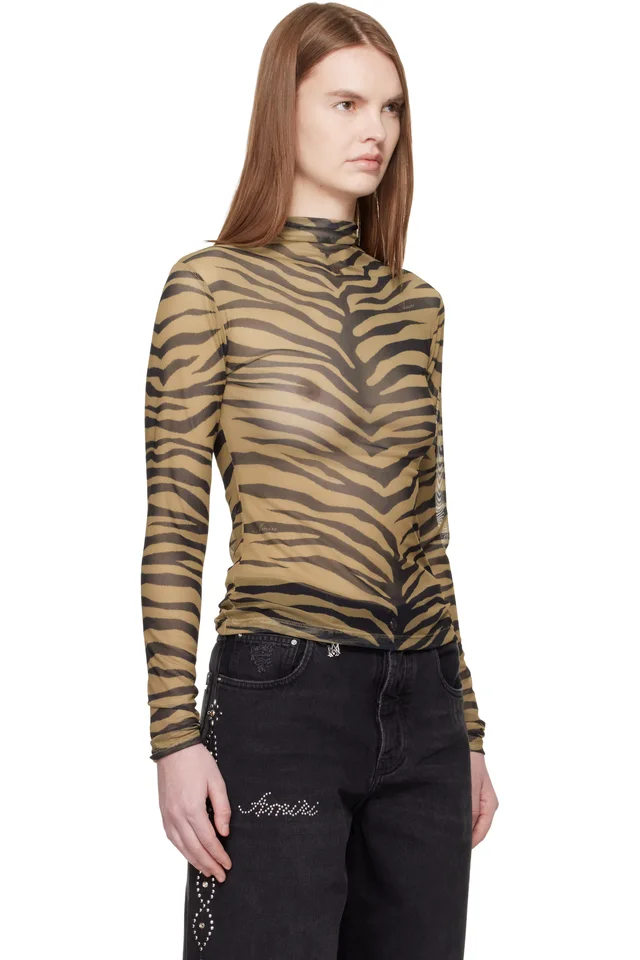 AMIRI Tan Zebra Long Sleeve T-shirt, photo 2 of 4 from SSENSE