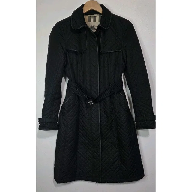 Burberry Quilted Mid Knee Length Trench Coat Jacket Black Woman 6 Belt in black from Poshmark