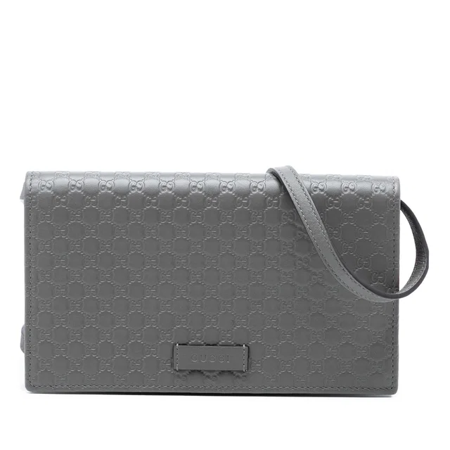 Gray Gucci Microguccissima Wallet on Strap Crossbody Bag in Grey Leather from Designer Revival