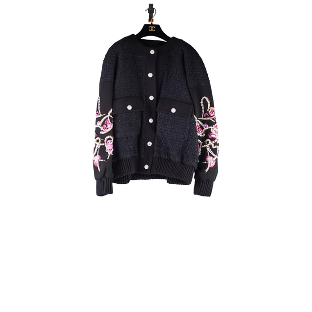 Chanel Pearl Rhinestones Tweed Bomber Jacket Fall 2022 - Size 40 in Tweed from The Purse Affair