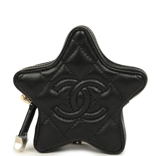 Chanel Mini Star Bag Charm Black Shiny Lambskin Light Gold Hardware in Black Lambskin from Madison Avenue Couture