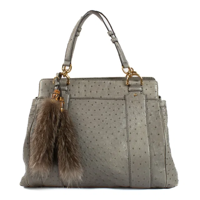 Gucci Grey Ostrich Smilla Tote Bag in Grey Ostrich from Labellov