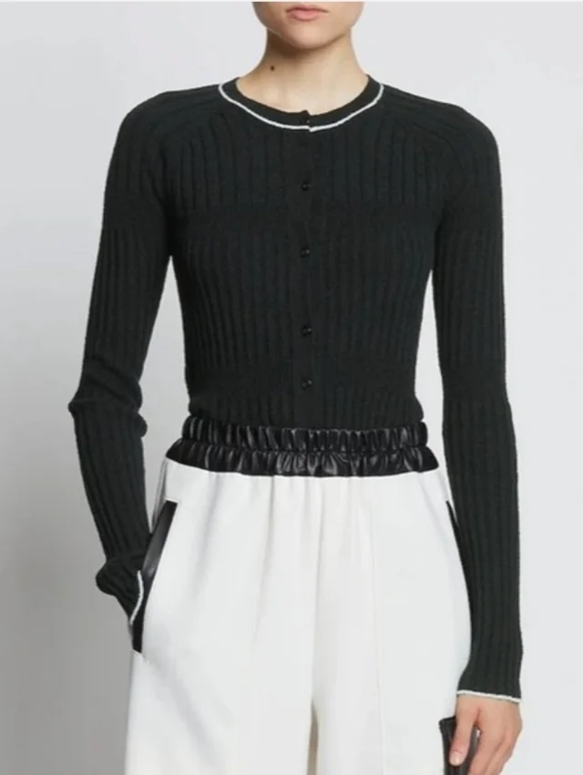 Proenza Schouler White Label $450 Black Boucle Cotton Cardigan Ribbed Sweater L in blue|black from Poshmark
