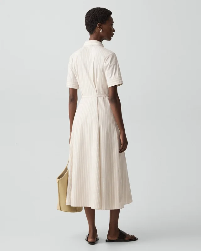 Theory Belted Shirt Dress in Striped Cotton-Blend, photo 4 of 6 from Theory