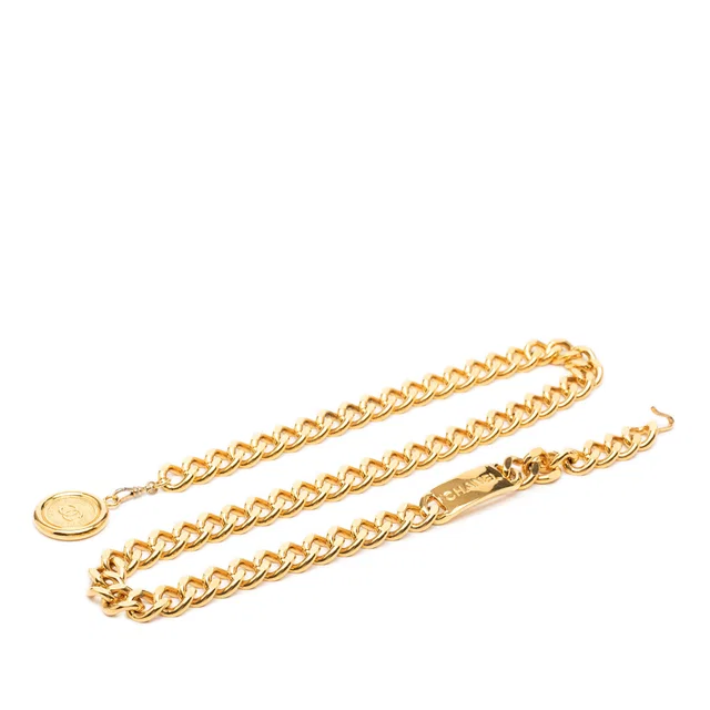 Gold Chanel Gold Plated CC Medallion Chain Link Belt in Gold from Designer Revival