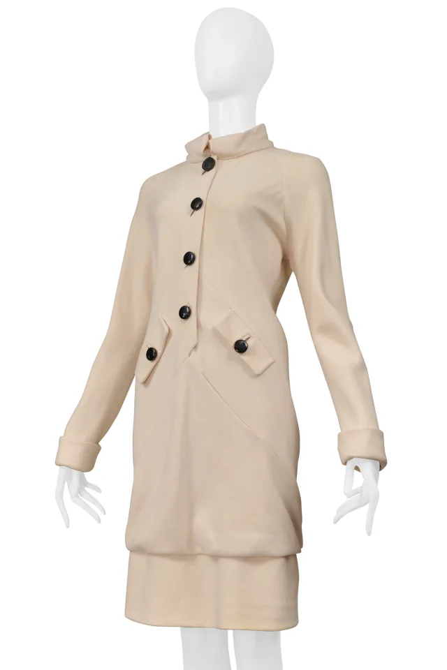 Balenciaga By Ghesquiere Off-white Mod Dress With Black Buttons 2006 in Black Silk from Resurrection Vintage, photo 3 of 8
