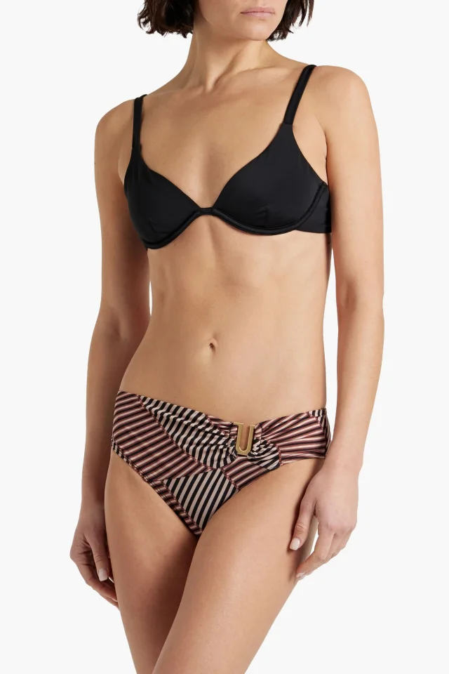Jets Australia by Jessika Allen Raya Striped Embellished Bikini Briefs in Black, photo 2 of 4 from THE OUTNET