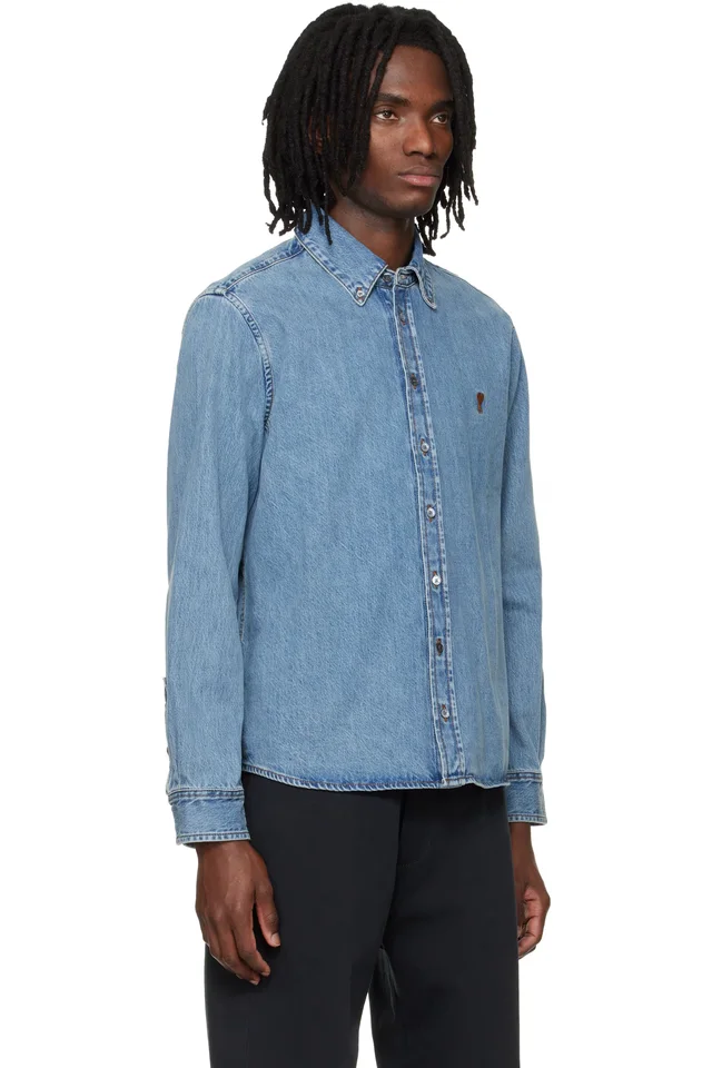 AMI Paris Blue Cotton Ami De Coeur Denim Shirt, photo 2 of 4 from SSENSE