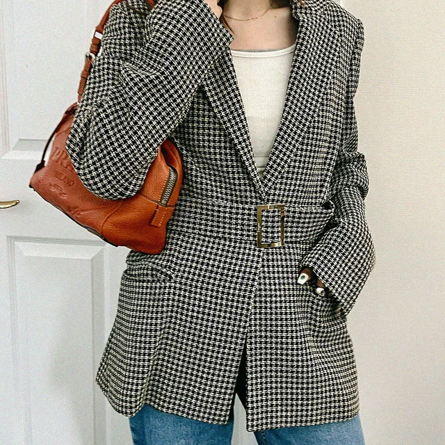 Ferragamo Checked Pattern Jacket #44 Black/White in Black from VINTAGE QOO TOKYO
