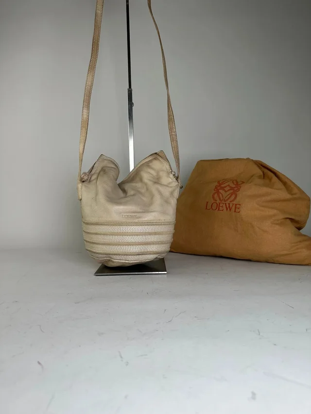 Loewe Vintage Woven Leather Shoulder Bag Cream Gold-Tone in Beige in neutral|white Woven leather from Grailed