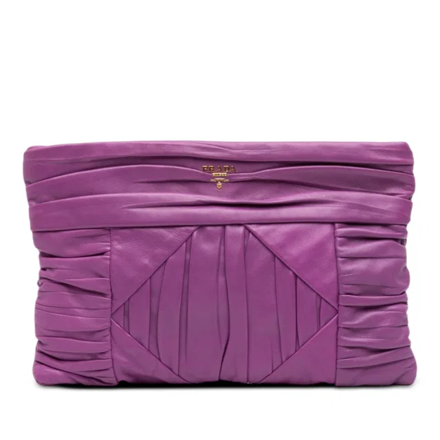 Purple Prada Pleated Nappa Clutch in Purple Nappa leather from Designer Revival