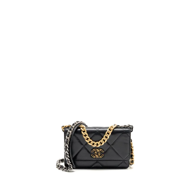 Chanel 19 wallet on chain lambskin black multicolor Hardware in Black Lambskin from EMIER