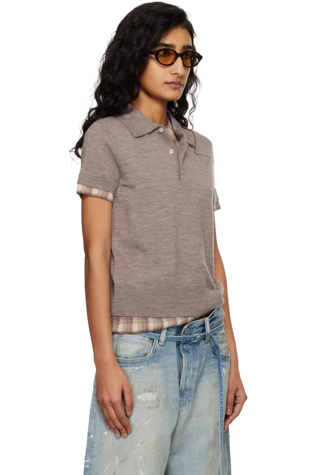 Acne Studios Brown Layered Wool Knit Polo, photo 2 of 4 from SSENSE