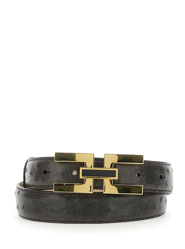 ELISABETTA FRANCHI Brown Belt with Logo Plate Buckle Closure on the Front in Leather for Women in Brown 100% Leather, photo 2 of 6 from Gaudenzi Boutique