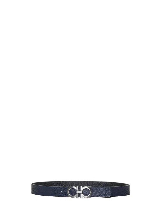 Ferragamo Gancini Belt — Black Calf Leather in Black Calfskin from HEWI
