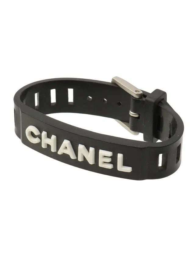 Chanel 1999 Rubber Logo Bracelet Black in Black from VINTAGE QOO TOKYO