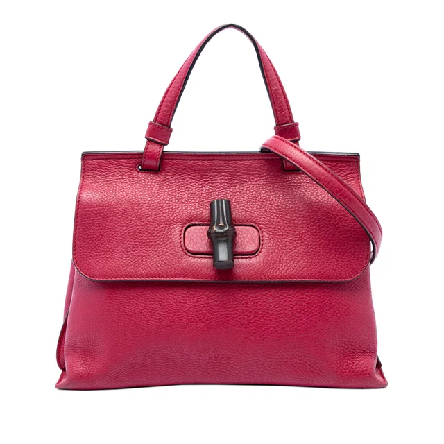 Pink Gucci Small Calfskin Bamboo Daily Satchel in Pink Calfskin from Designer Revival