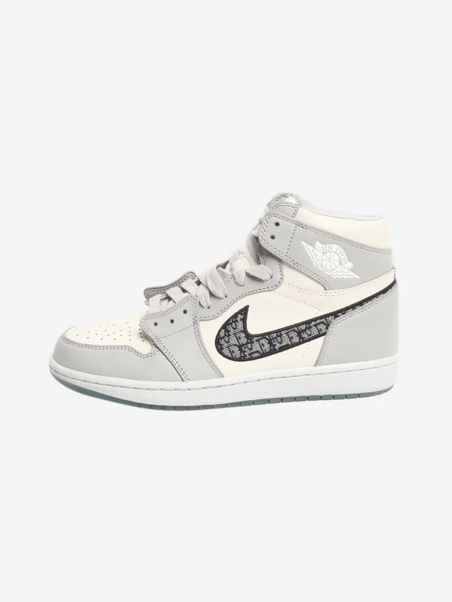 Dior x Air Jordan 1 Grey high top trainers - size UK 8 in Grey Leather from Sign of the Times
