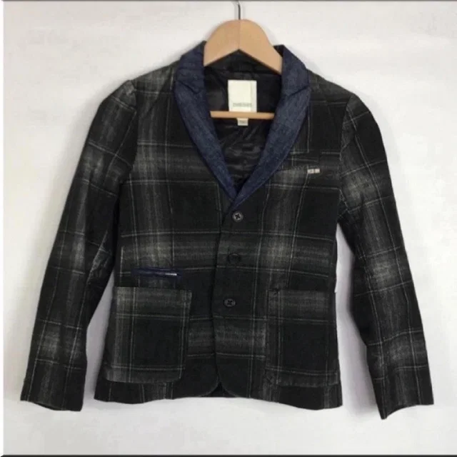 Diesel Plaid Blazer Small Black Gray Kids Formal Lined in gray|black from Poshmark