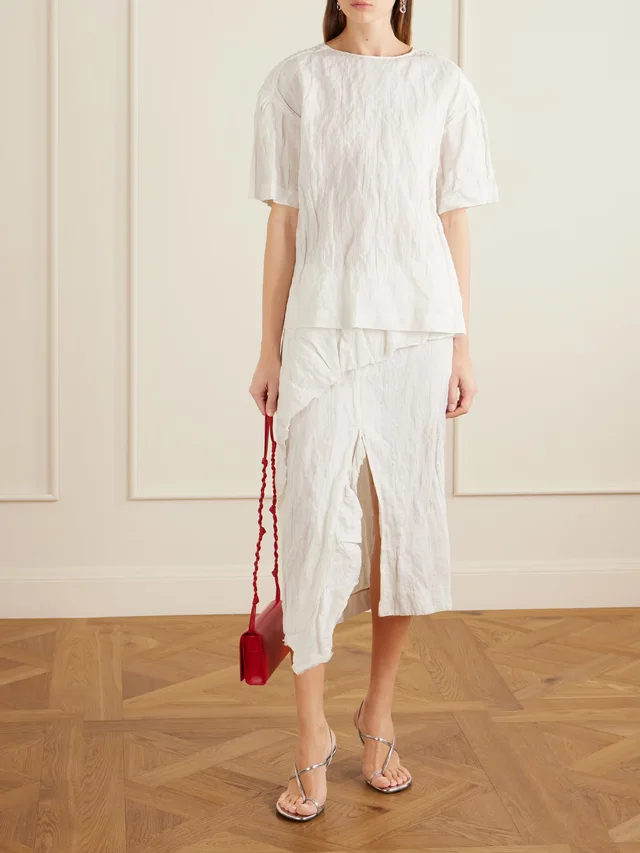 PROENZA SCHOULER Hansly crinkled-twill midi skirt in White, photo 2 of 2 from NET-A-PORTER (Canada)