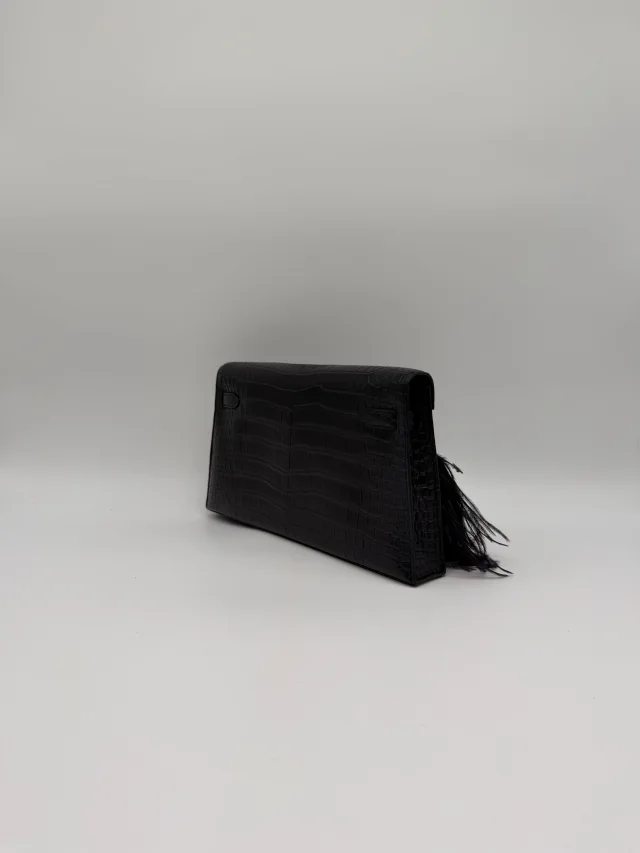 Hermès Kelly Elan Foile Black Matte Porosus Palladium Hardware in Black from Luxury Promise, photo 9 of 11