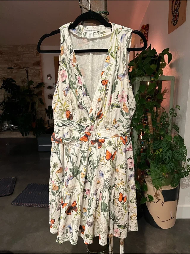 Christian Lacroix White Floral Dress With Orange Butterfly Print in orange|white from Poshmark