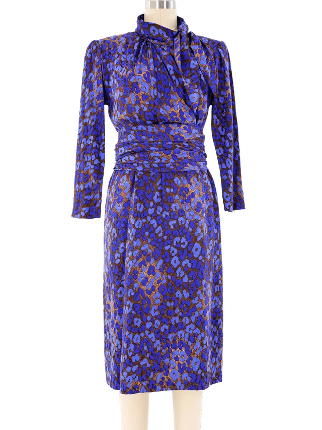 Saint Laurent Blue Leopard Silk Dress in Blue Silk from Arcade Vintage
