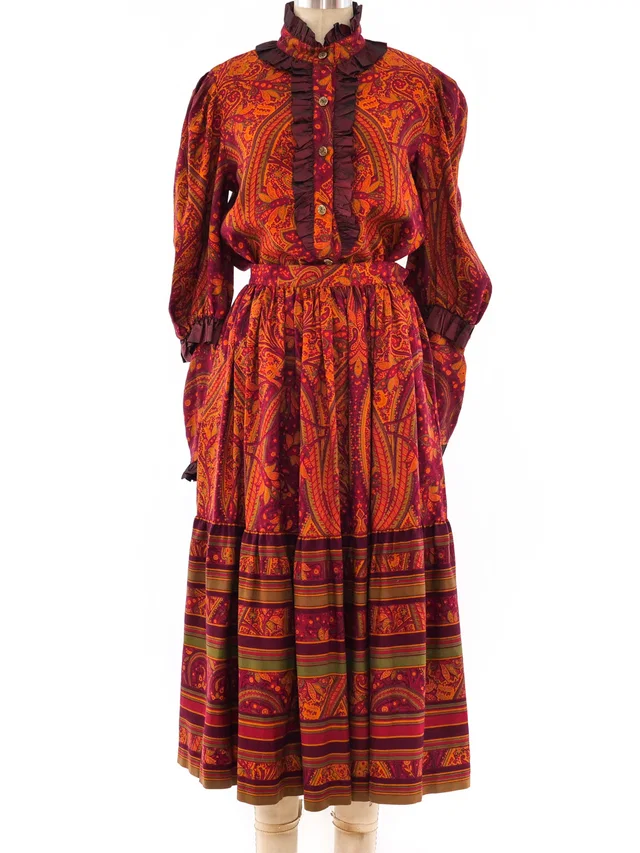 Saint Laurent Paisley Skirt Ensemble in Wool from Arcade Vintage
